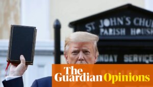 With his Bible readings, Trump is doubling down on his God complex. Somehow, evangelical Christians are buying it | Emma Brockes
